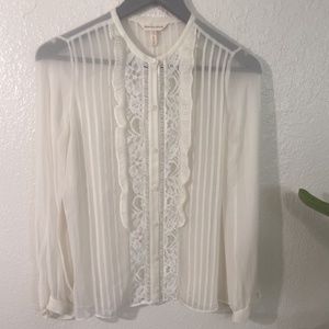 Rebecca Taylor - Tuxedo Style, Long-Sleeve Blouse w/ Lace - New w/ tags - Size 2